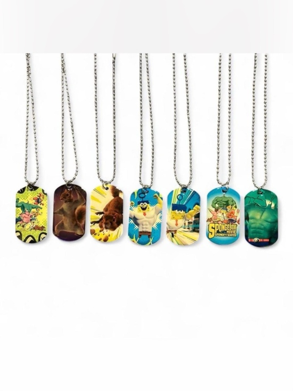 SpongeBob Movie Dog Tag Necklace Set - Bright Blue & Yellow Cartoon Charms
